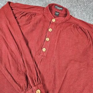 Vintage J Peterman Poet Tunic Shirt Men's S Cotton Red Henley Pullover